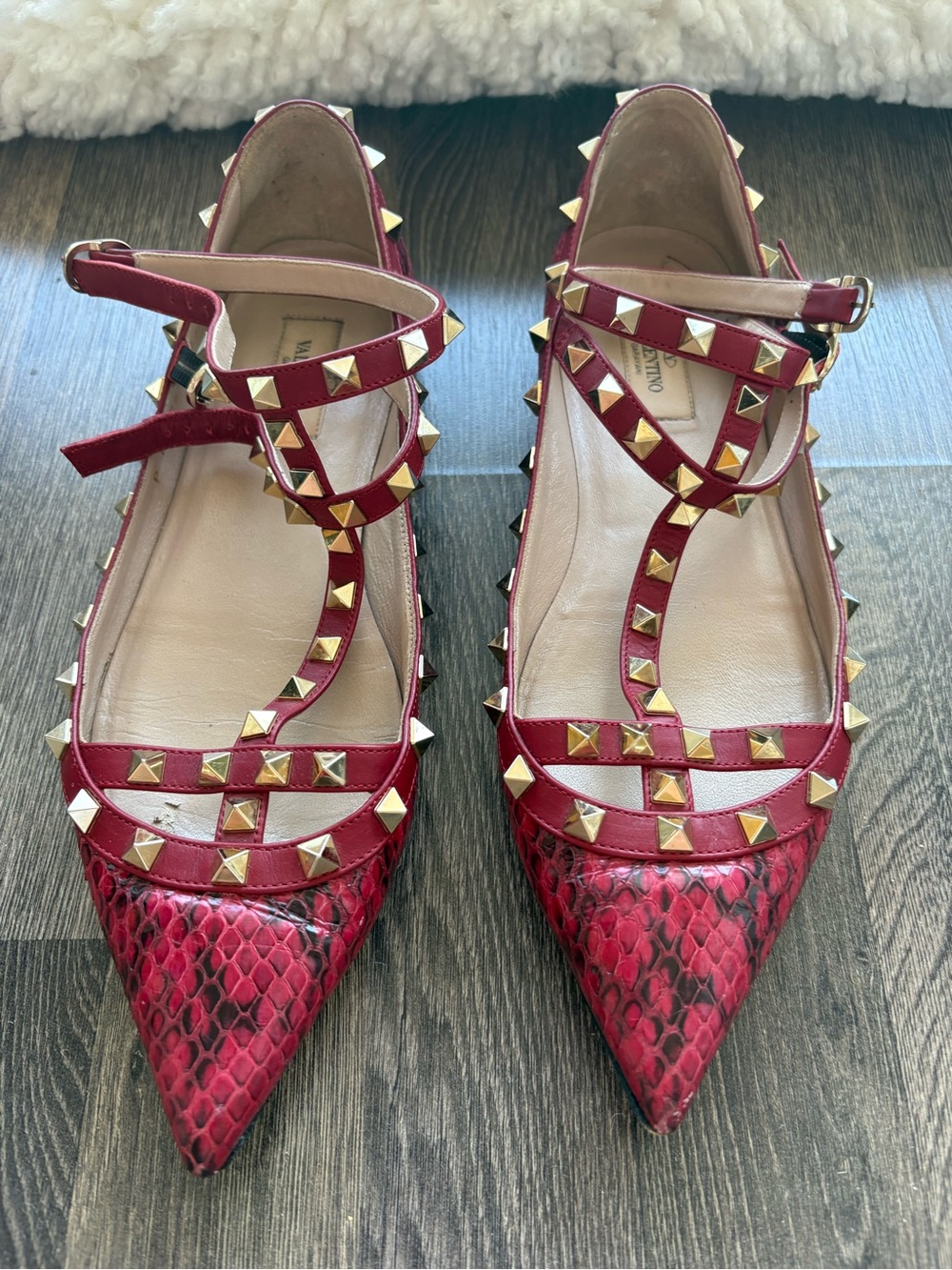 Valentino Red Studded flats. Upper Leather is great condition.
